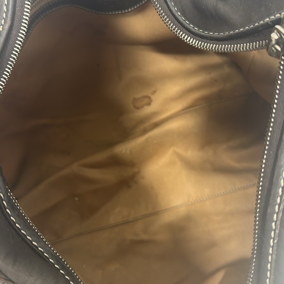 Tod's Purse Shoulder Handbag Hobo Tote Bag Leather Nylon Dark Brown Gold Large - Picture 10 of 11